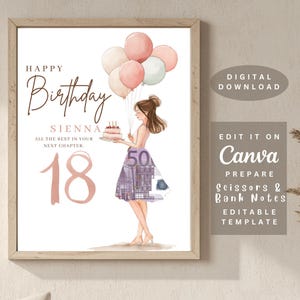 Regalo in denaro per il 18° compleanno, idea regalo per il 18° compleanno, regalo dell'ultimo minuto fai da te, PDF stampabile, regalo in denaro personalizzato, ragazza creativa per il 18° compleanno.