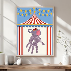Circus Handprint Art Printable Handprint Craft for Toddlers and Preschool Summer Handprint Keepsake DIY Elephant Craft Fun Preschool