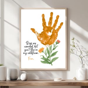 Empreinte de main de fleur artisanale, cadeau de fête des mères, empreinte de main imprimable pour enfants, cadeau d'anniversaire de grand-mère à faire soi-même pour la fête des mères, empreinte de main d'art pour la fête des mères