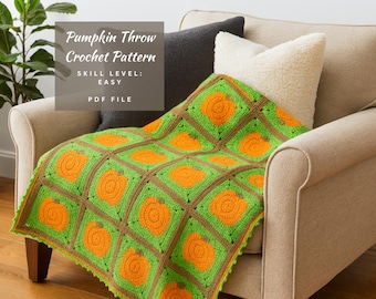 Crochet Pumpkin Blanket Pattern Fall Crochet Blanket Pattern Halloween Crochet Pattern Cozy AutumnThrow Fall Afghan Crochet Design Autumn