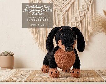 Dachshund Dog Amigurumi Crochet Pattern Sausage Dog Plush Crochet PDF Tutorial Beginner Friendly Digital Download Cute Gift For Puppy Lovers