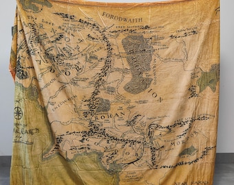 Vintage Middle Earth Map Throw Blanket: Soft Fleece Fantasy Decor Gift for LOTR Fan