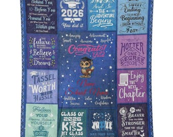 Personalized Graduation Blanket, Custom Name Flannel Throw, Class of 2026 Keepsake