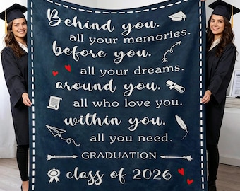 Personalized Graduation Blanket, Class of 2026 Custom Name & School, Inspirational Quote Flannel Throw