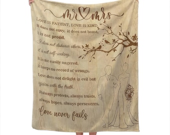 Mr & Mrs Marriage Prayer Blanket: Love Never Fails Wedding Gift