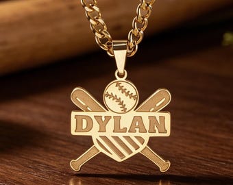 Personalized Baseball Necklace, Custom Baseball Bat Pendant, Engraved Name Necklace, Softball Necklaces for Players, Sports Jewelry for Him