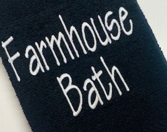 farmhouse bath hand towel, bathroom wall hanging, embroidered bath towel, ready to ship, farmhouse style decor ships free