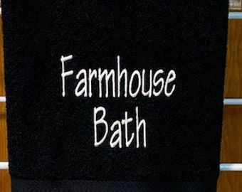 modern farmhouse towel for black bathroom, new home decor, farmhouse bathroom, wall hanging, embroidered bath towel ships FREE