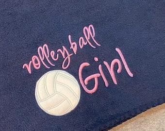 girls fleece sport blanket with volleyball applique, embroidered throw, volleyball girl ready to ship & SHIPS FREE