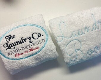 Laundry Room Hand Towels with Embroidery, Set of Two, Laundry Wall Hanging, Laundry Sink Accents