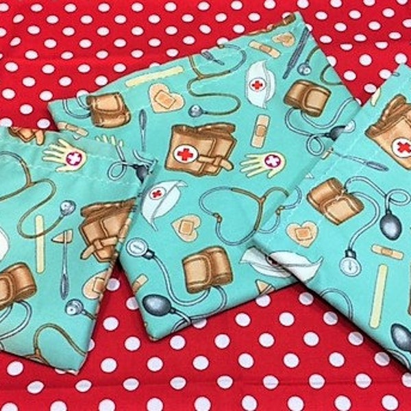 Reusable Snack Bags for Nurse, Lunch Food Bags, Food Prep Pouches, Handmade, Set of Three, Ready to Ship Ships FREE, Various Sizes