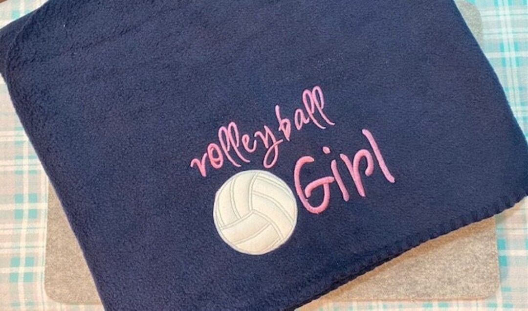 Girls Fleece Sport Blanket With Volleyball Applique, Embroidered Throw