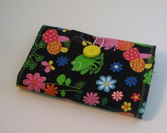 ready to ship children's Crayon wallet for girls, coloring wallet in frogs and flowers, art wallet for travel, traveling crayon wallet