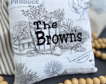 farmhouse decor, farmhouse pillow, personalized pillow small, neutral tones, 8" x 8", embroidered, ready to ship