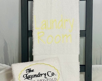 Embroidered, Pale Yellow, Laundry Room Towels, Hanging, Set of Two, 15"x30", Terrycloth, Ready to Ship & SHIPS FREE