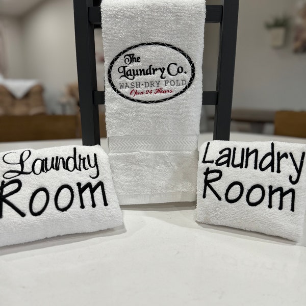 one farmhouse laundry towel for black & white laundry room, you choose laundry design, farmhouse laundry room, embroidered FREE SHIPPING