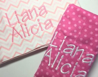 Personalized Baby Blanket Set of Two with Embroidery, Flannel, Made to Order