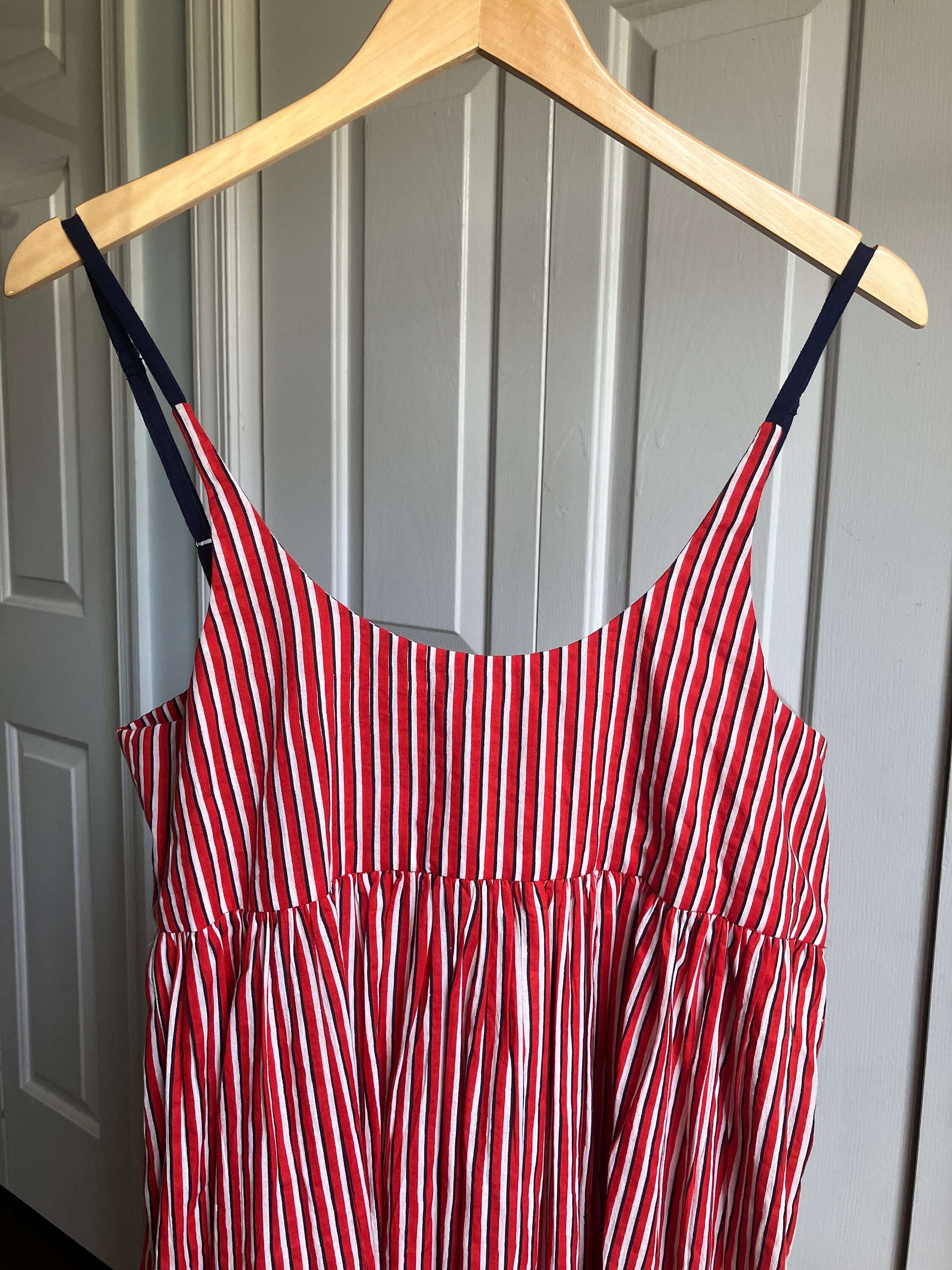 Handmade Cotton Voile Summer Dress in Thin Red, White and