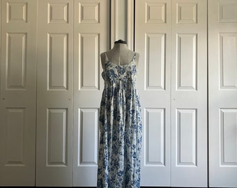 Handmade cotton voile summer dress in dark blue  floral