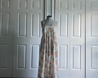 Handmade cotton voile summer dress in white cottage floral