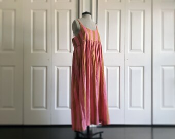 Handmade cotton voile summer dress in bright pink stripe