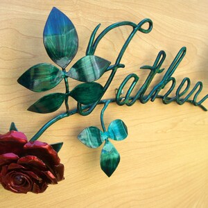 Copper &quot;Father&quot; with Rose Metal Sculpture