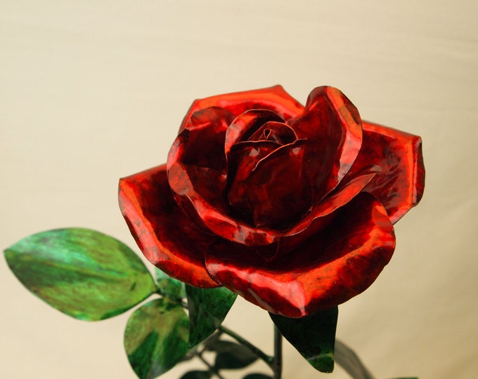 Extra Large Copper Rose with Vase Base  Copper Metal Sculpture