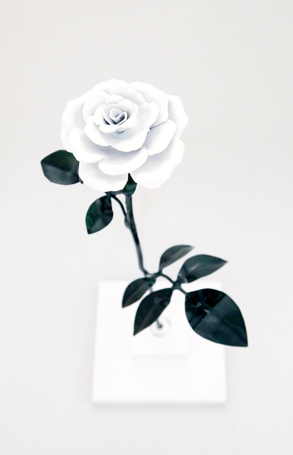 Medium White Blossoming Rose Copper Metal Sculpture