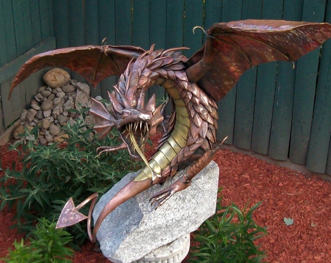 OOAK Karthos the Wyvern Copper and Brass Metal Sculpture