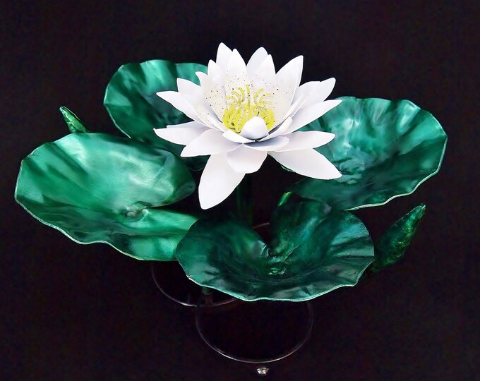 Water Lily and Pads Copper and Brass Handmade Metal Sculpture