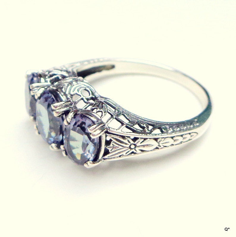 Victorian Design Lab,Russian Alexandrite,Vintage Sterling Silver,Filligree Setting,Color Change Stone,PurpleBlueTeal Edwardian Fantasy