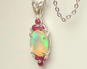 Ethiopian Welo Opal, Pink Amethyst Accents, Sterling Silver Pendent Necklace,Color Play Stone, Green,Blue,Peach Fire, Natural Gemstone, OOAK