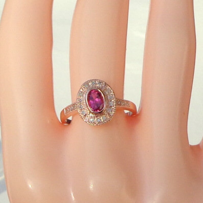 Size 6.5 Vintage Ring 14K Rose GoldSterling Silver Ring Edwardian Style Genuine .84ctw Pink Sapphire /& Diamond