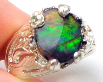 9.5,Rare Gemstone,Ammolite,Multi Colored Stone from Giant Petrified Snail,Blue,Green,Red,Orange,Natural Gem,Unisex Ring,Collector Stone,OOAK