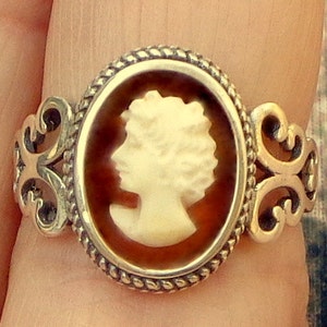 Anello cammeo intagliato a mano, anello in argento sterling regolabile, cammeo conchiglia vintage, nuovo anello in argento sterling, OOAK immagine 2