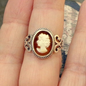Hand Carved Cameo Ring, Adjustable Sterling Silver Ring, Vintage Conch Shell Cameo, New Sterling Silver Ring, OOAK image 1