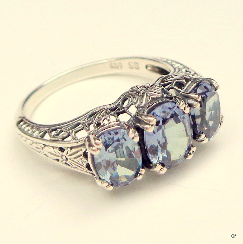 Victorian Design Lab,Russian Alexandrite,Vintage Sterling Silver,Filligree Setting,Color Change Stone,PurpleBlueTeal Edwardian Fantasy