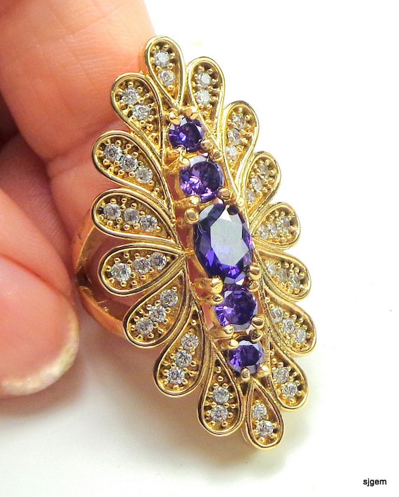 Amethyst and White Topaz Ring, Edwardian Style, V… - image 1