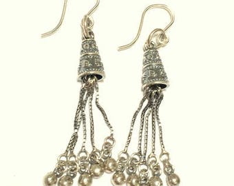 Sterling Silver, Drop Earrings, Sterling Silver Dangling Beads, Vintage Findings, New French Hooks