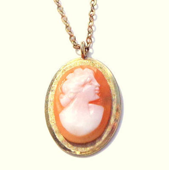 Hand Carved Conch Shell Cameo, Victorian Necklace… - image 1