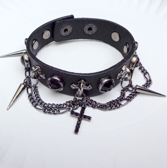 Awsome Goth Bracelet, Black Crystals,Black Chain,… - image 2