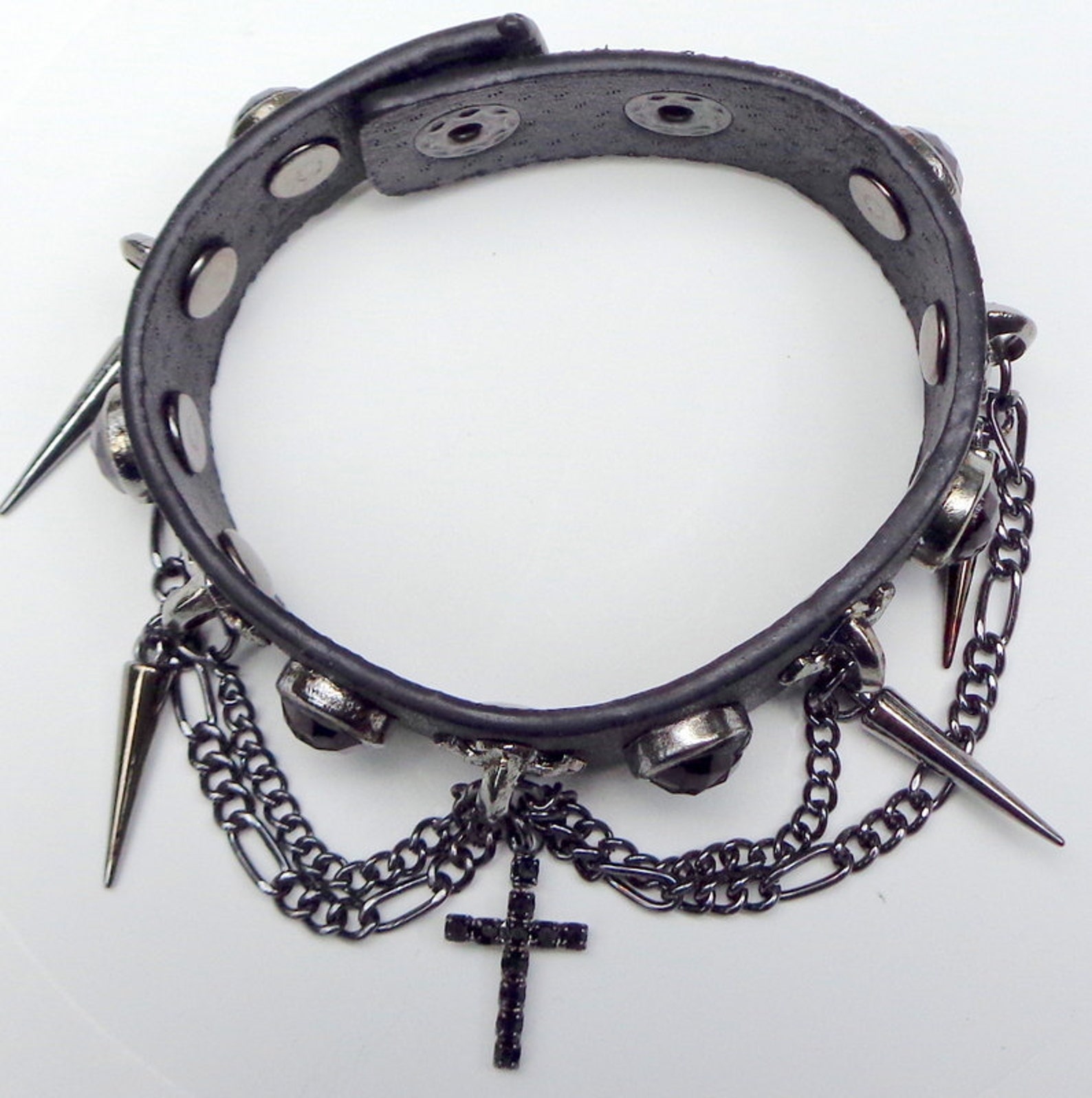 Awsome Goth Bracelet Black Crystalsblack Chain Black Etsy