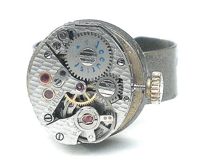 Steampunk Ring, OOAK, Moving Gears Etsy