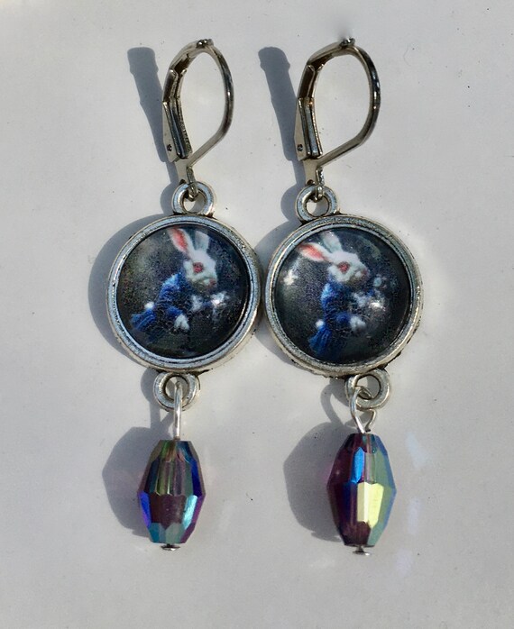 White Rabbit Nighttime Stalking Earrings Alice in | Etsy