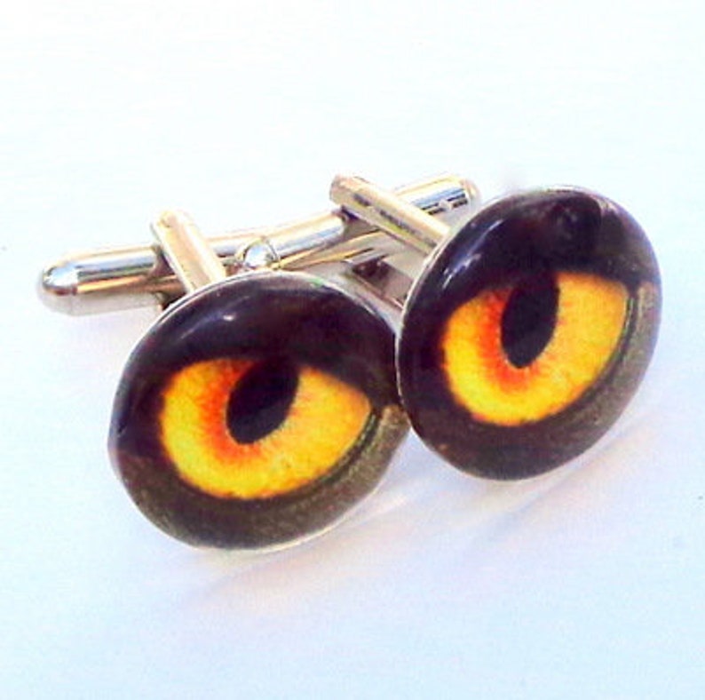 Unisex Cuff Links Edwardian Fantasy Pirate Gear Gothic Jewellry Steam Punk Goth Gold Eye Yellow Eye Balls