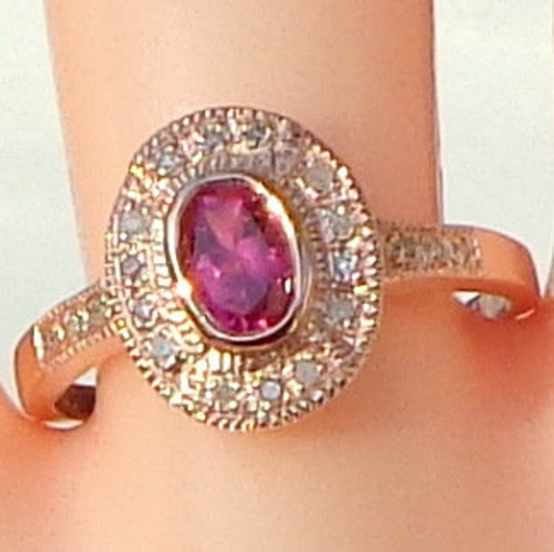 Size 6.5 Vintage Ring 14K Rose GoldSterling Silver Ring Edwardian Style Genuine .84ctw Pink Sapphire /& Diamond