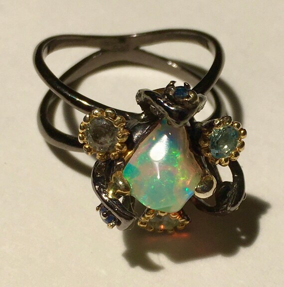 Sz 9.25, Ethiopian Welo Opal Ring, Solid 925 Ster… - image 3