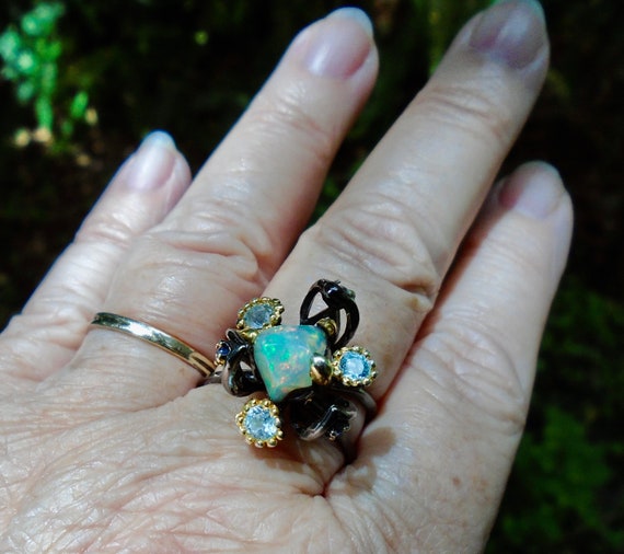 Sz 9.25, Ethiopian Welo Opal Ring, Solid 925 Ster… - image 2