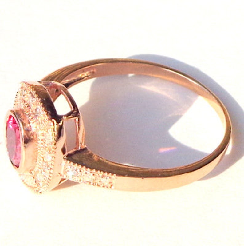 Size 6.5 Vintage Ring 14K Rose GoldSterling Silver Ring Edwardian Style Genuine .84ctw Pink Sapphire /& Diamond