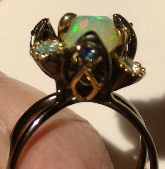 Sz 9.25, Ethiopian Welo Opal Ring, Solid 925 Ster… - image 1